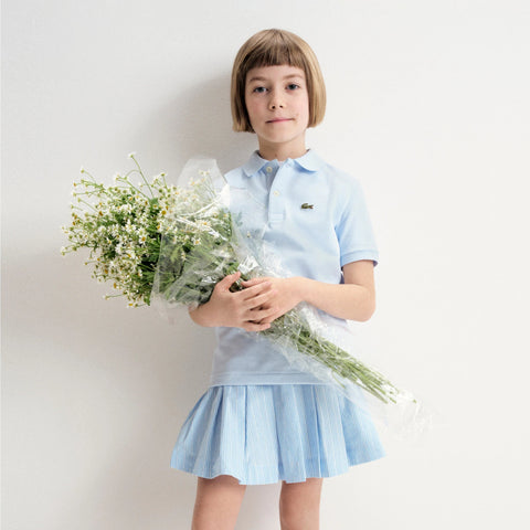 Girls' pleated skirt in cotton poplin with metallic threads