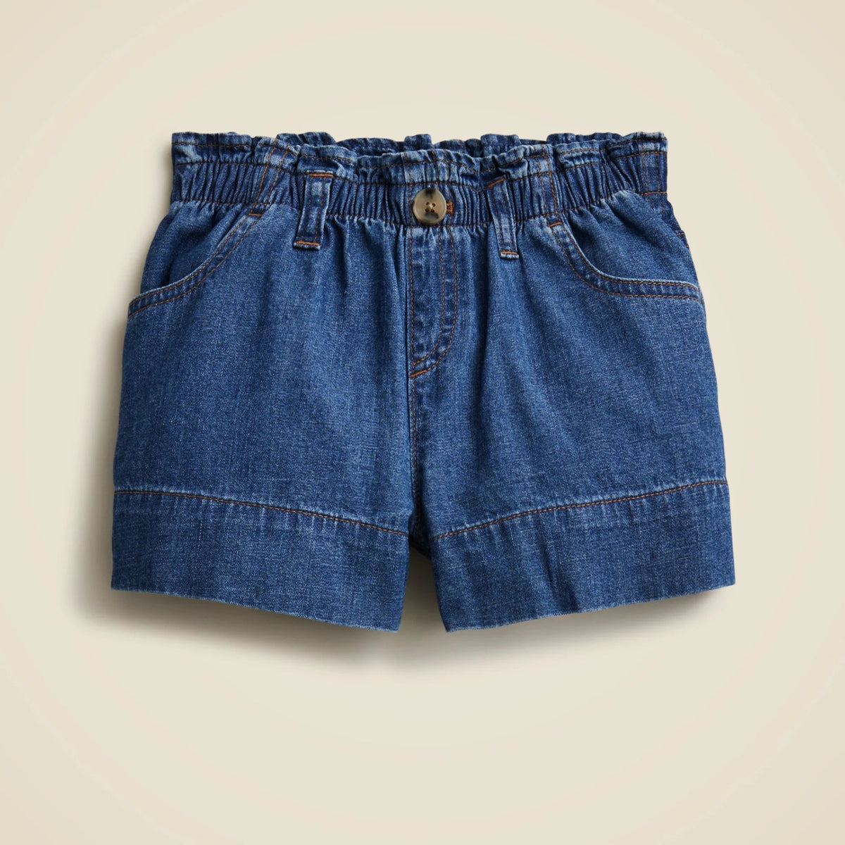Girls' paper-bag short in chambray