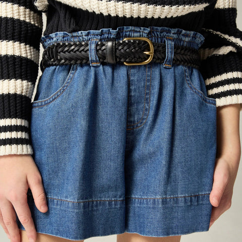 Girls' paper-bag short in chambray