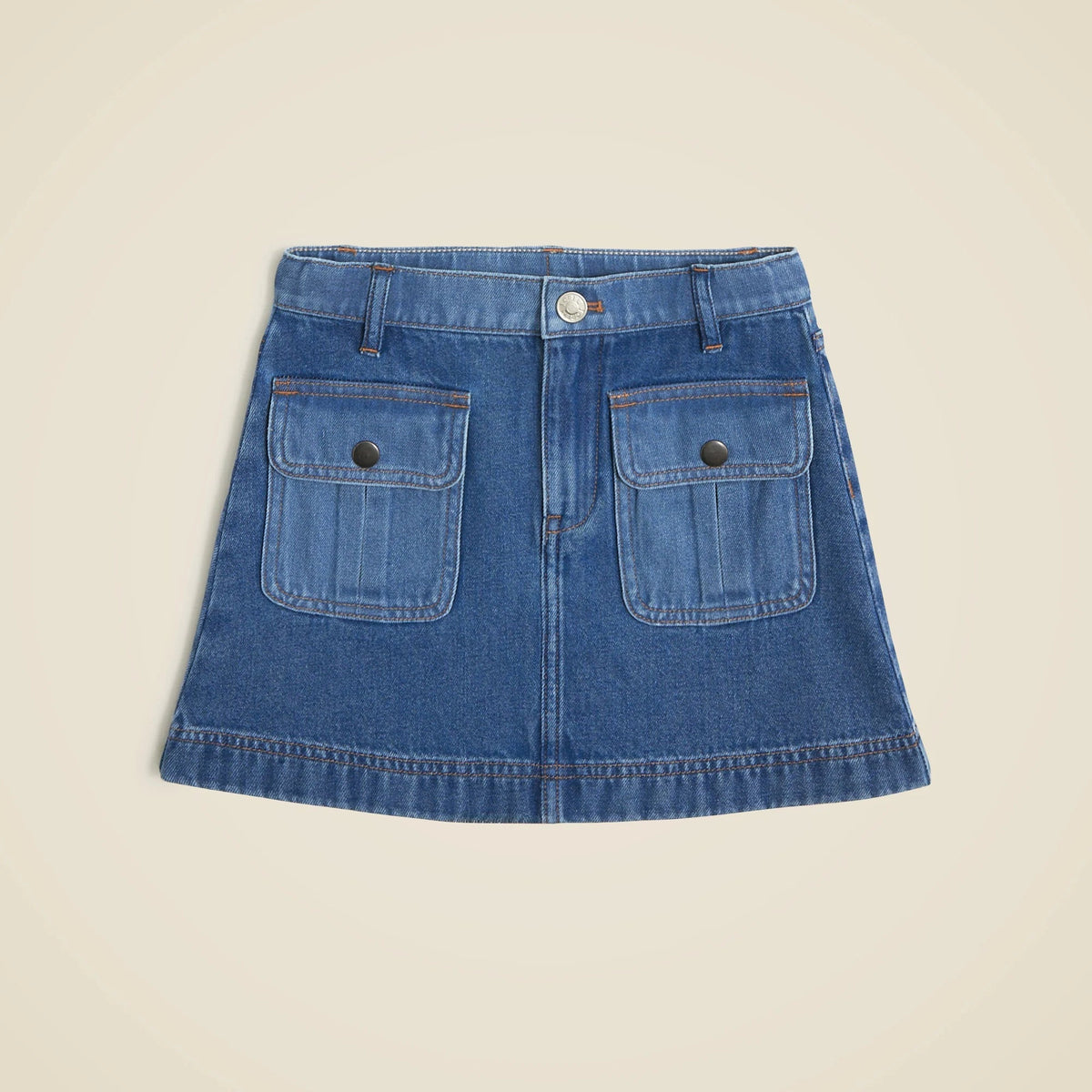 Girls' drapey denim patch-pocket skirt