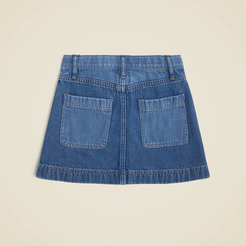 Girls' drapey denim patch-pocket skirt