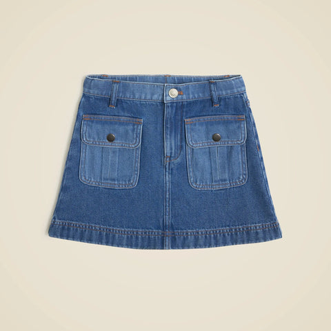 Girls' drapey denim patch-pocket skirt
