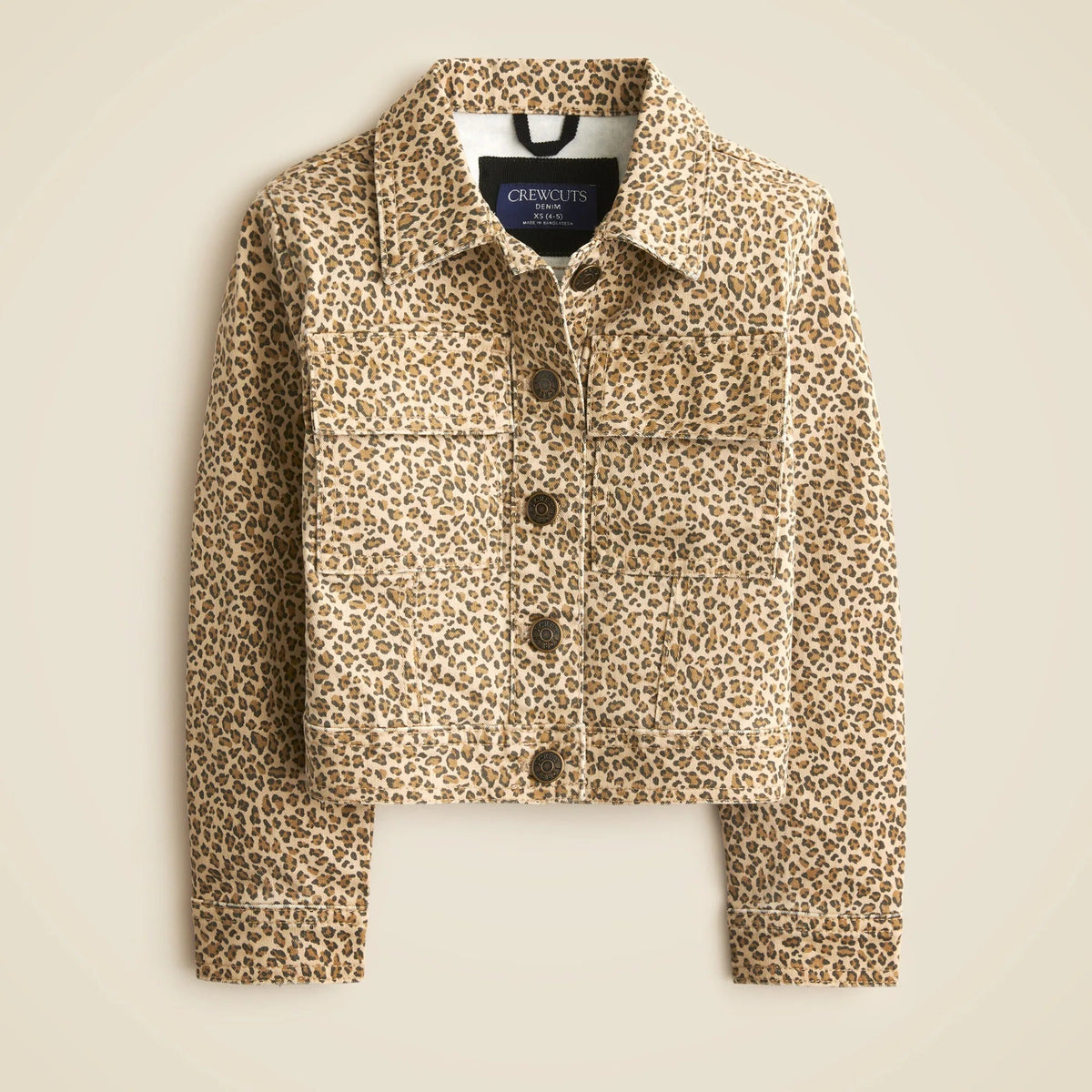 Girls' denim jacket in leopard print