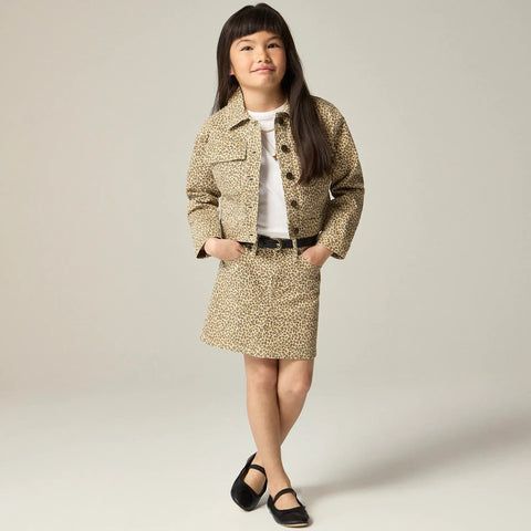 Girls' denim jacket in leopard print