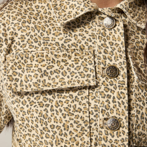 Girls' denim jacket in leopard print