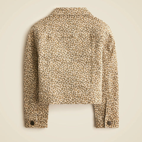 Girls' denim jacket in leopard print