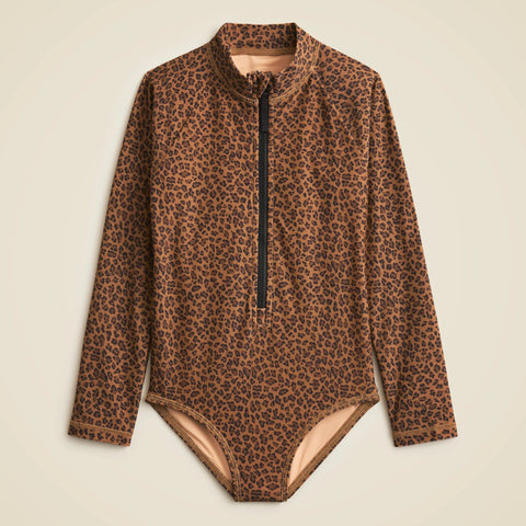 Girls' zip-up rash guard one-piece