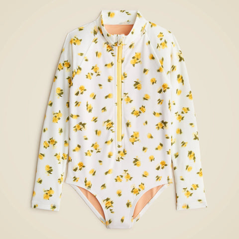 Girls' zip-up rash guard one-piece
