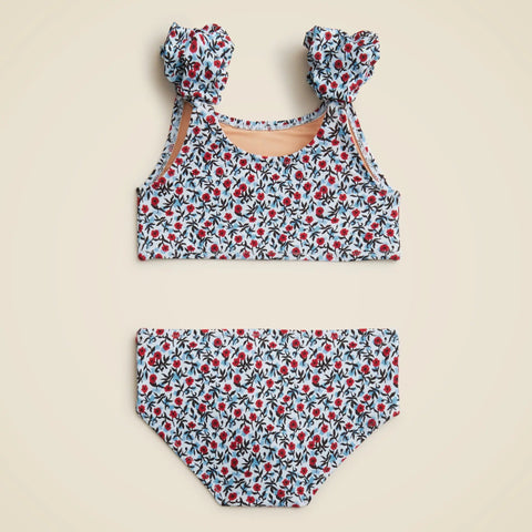 Girls' puff-sleeve two-piece swimsuit
