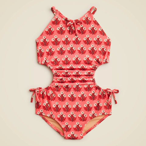 Girls' side-cutout one-piece swimsuit