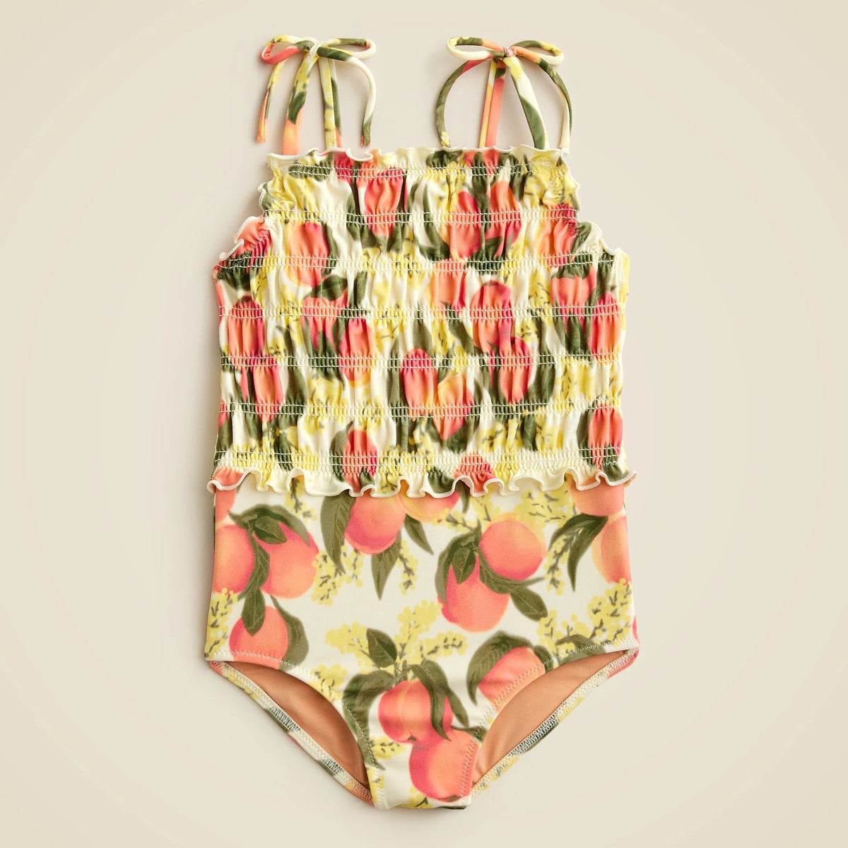 Girls' lettuce-hem smocked one-piece swimsuit