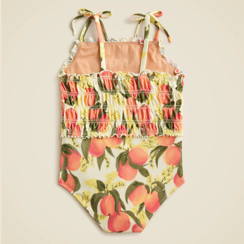 Girls' lettuce-hem smocked one-piece swimsuit