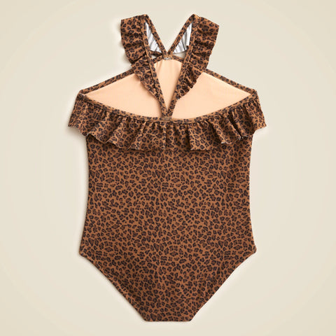 Girls' ruffle halter-neck one-piece swimsuit