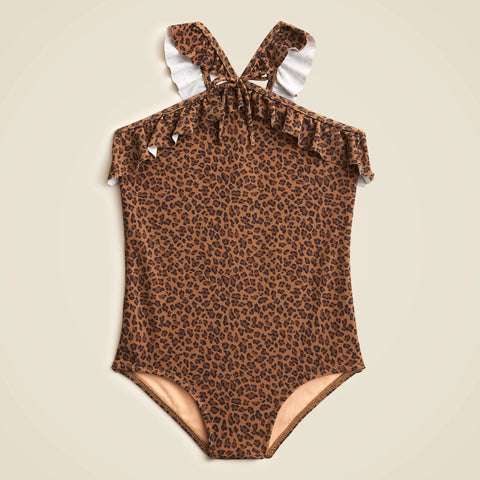 Girls' ruffle halter-neck one-piece swimsuit