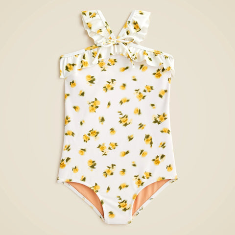 Girls' ruffle halter-neck one-piece swimsuit