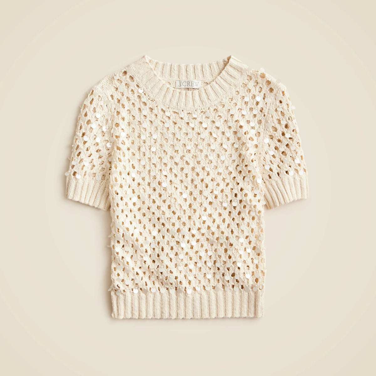 Pointelle embellished short-sleeve sweater