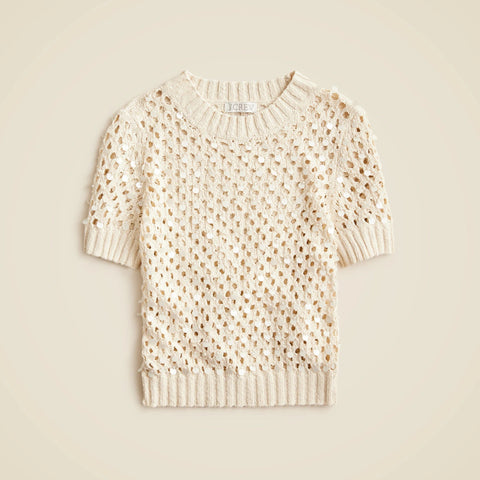 Pointelle embellished short-sleeve sweater