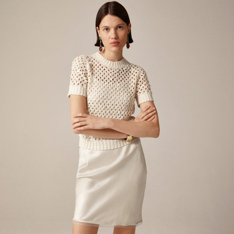 Pointelle embellished short-sleeve sweater