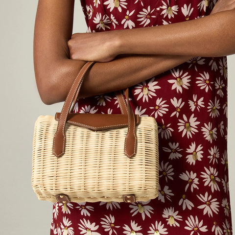 Small rattan top-handle bag
