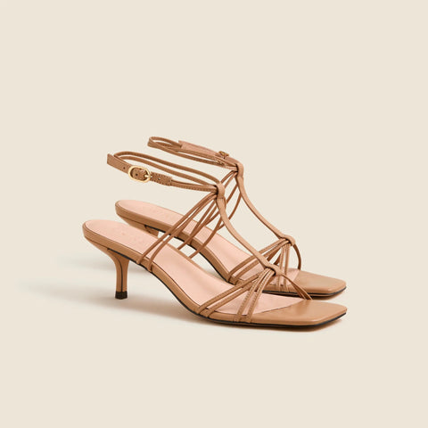 Strappy kitten heel sandals in leather