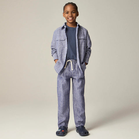 Kids' long-sleeve camp-pocket shirt in linen-cotton blend