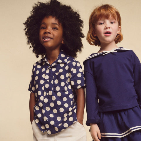 Kids' short-sleeve camp shirt in linen-cotton blend