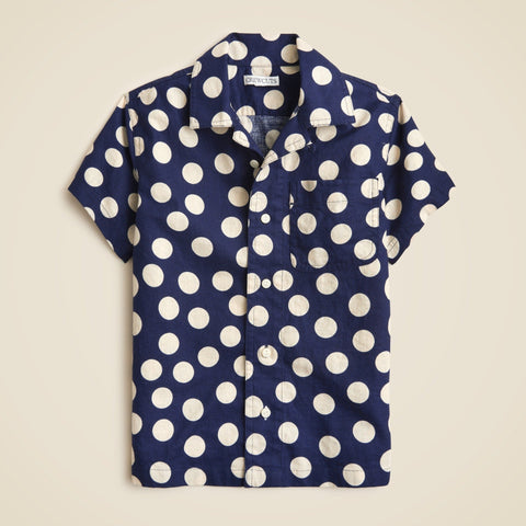 Kids' short-sleeve camp shirt in linen-cotton blend