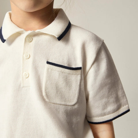 Kids' short-sleeve tipped sweater-polo in cotton