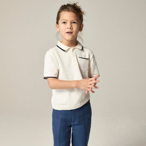 Kids' short-sleeve tipped sweater-polo in cotton