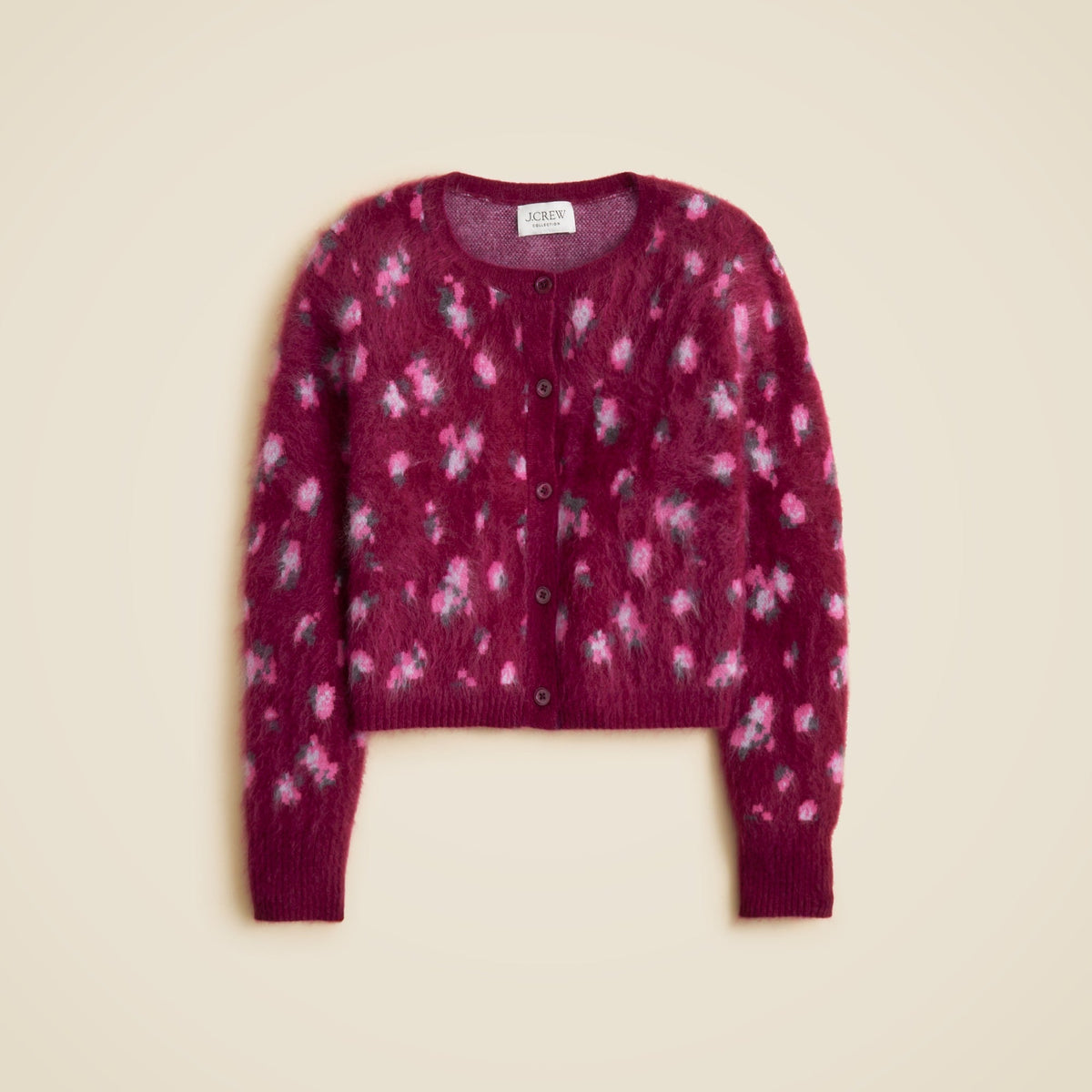 Brushed cashmere cropped cardigan in blurry floral