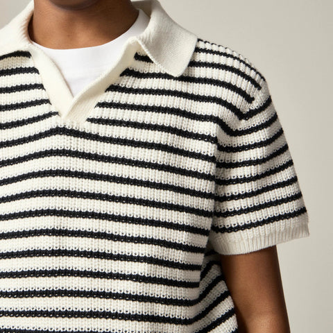 Kids' short-sleeve johnny-collar sweater-polo in stripe