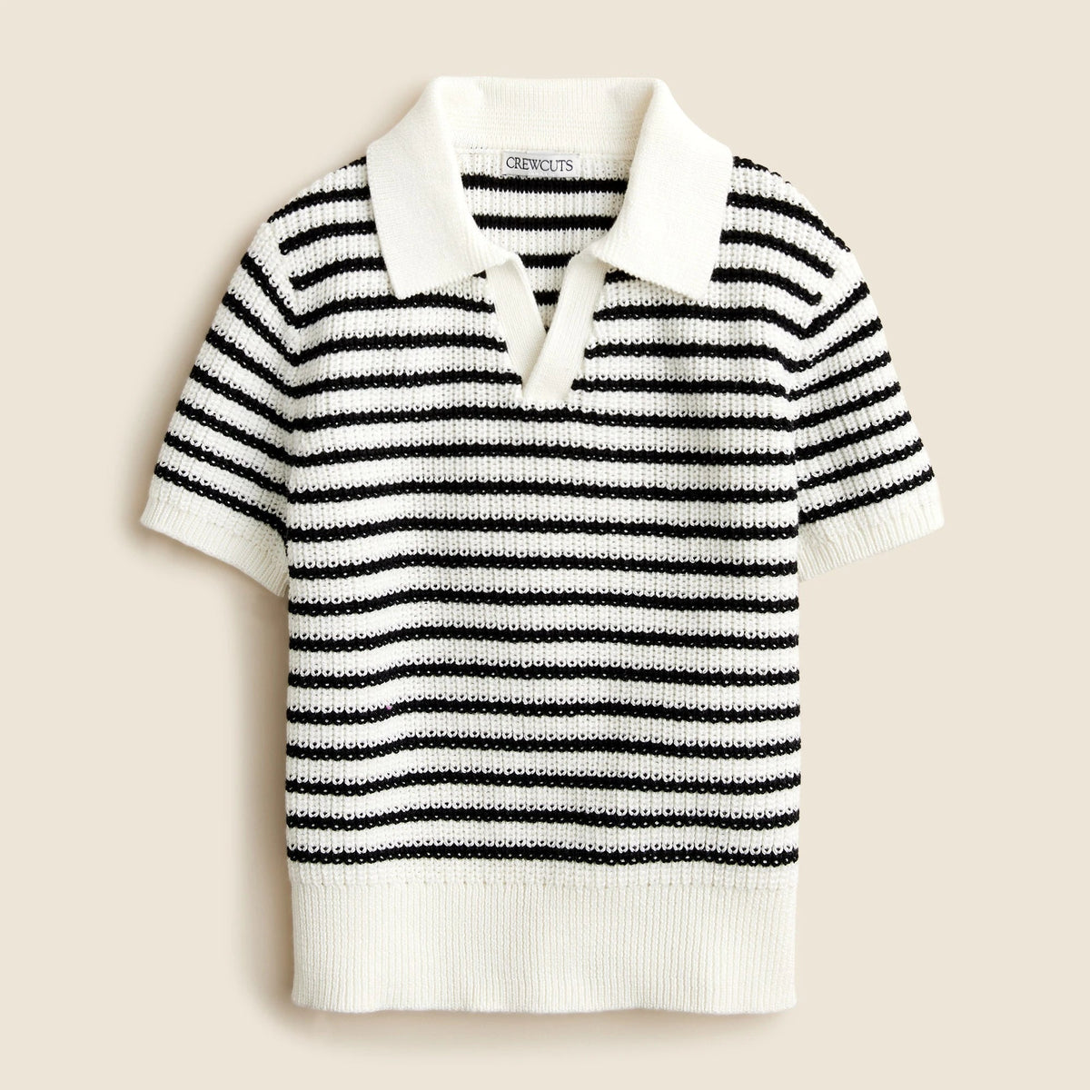Kids' short-sleeve johnny-collar sweater-polo in stripe