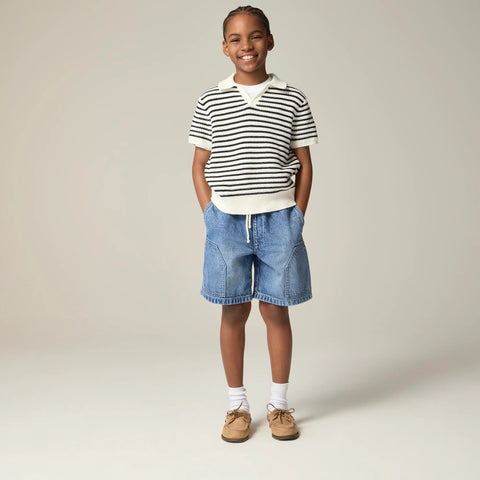Kids' short-sleeve johnny-collar sweater-polo in stripe