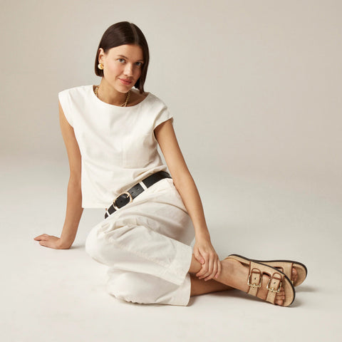 New Colbie wide-strap buckle sandals in faux raffia