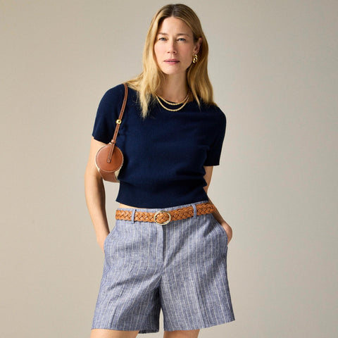 6" Harbor short in striped linen