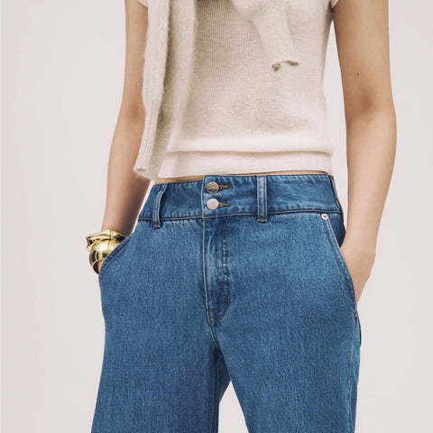 Slim-wide jean with stacked buttons