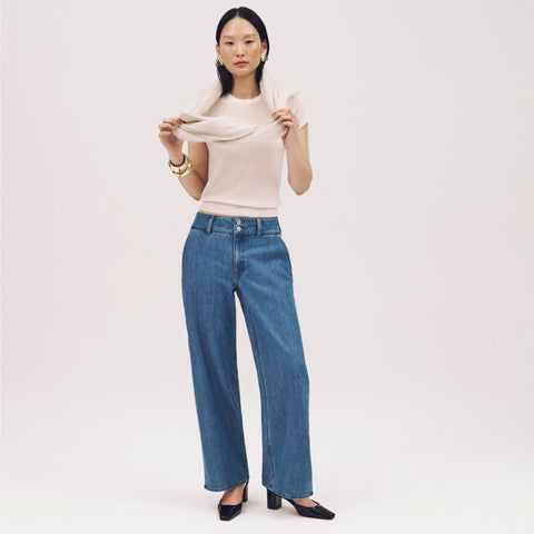 Slim-wide jean with stacked buttons