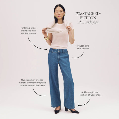 Slim-wide jean with stacked buttons