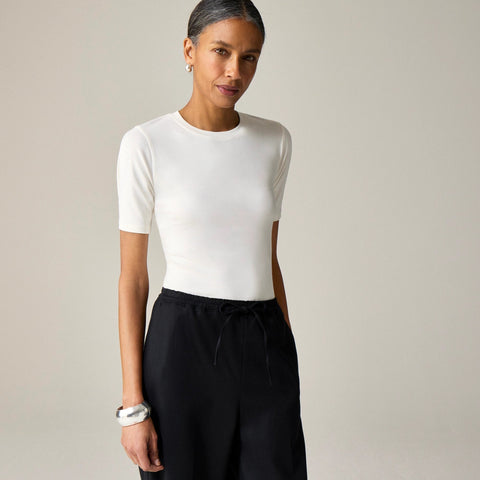 Refined rib elbow-sleeve T-shirt