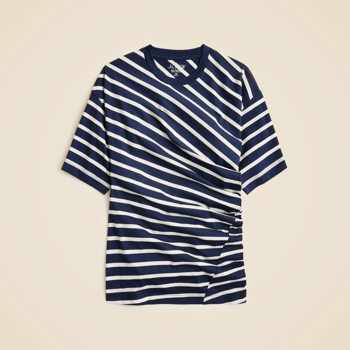Pima cotton asymmetrical ruched T-shirt in stripe