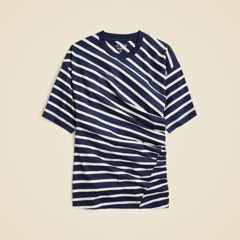Pima cotton asymmetrical ruched T-shirt in stripe