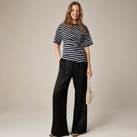 Pima cotton asymmetrical ruched T-shirt in stripe