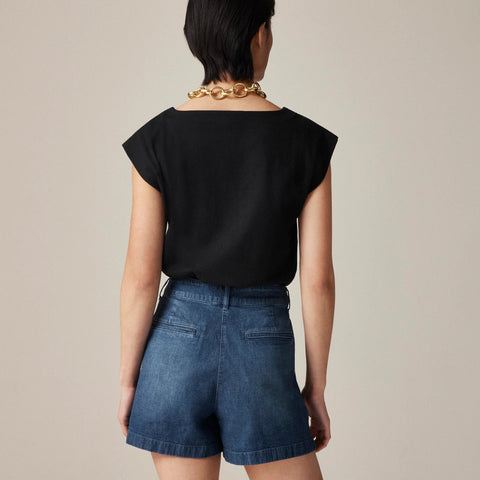 Pleated short in drapey denim