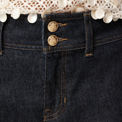 Stacked-button denim short