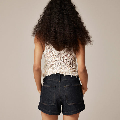 Stacked-button denim short