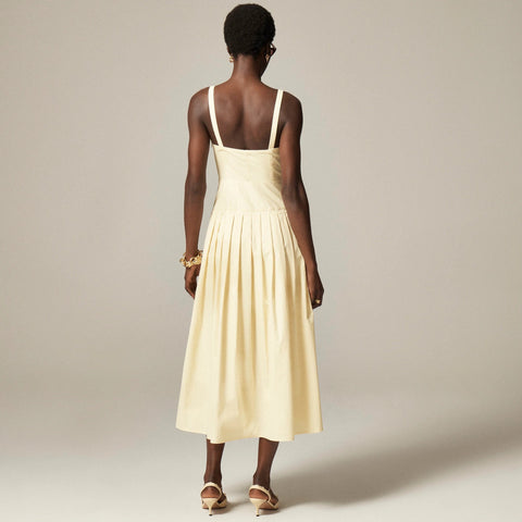Pleated drop-waist dress in crinkle cotton blend
