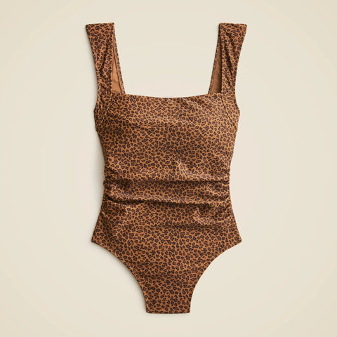 Nia ruched squareneck one-piece in leopard print