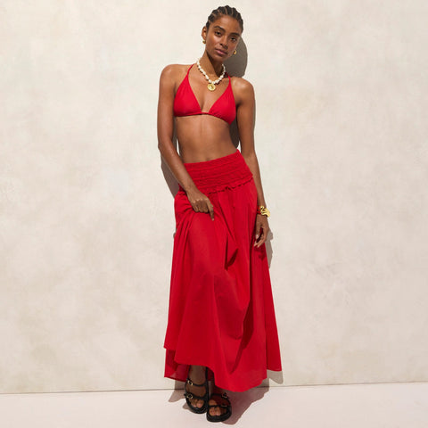 Smocked maxi dress in cotton voile