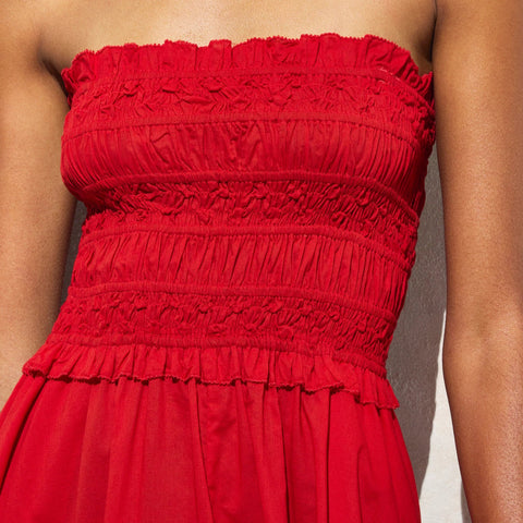 Smocked maxi dress in cotton voile