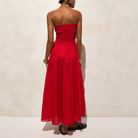 Smocked maxi dress in cotton voile